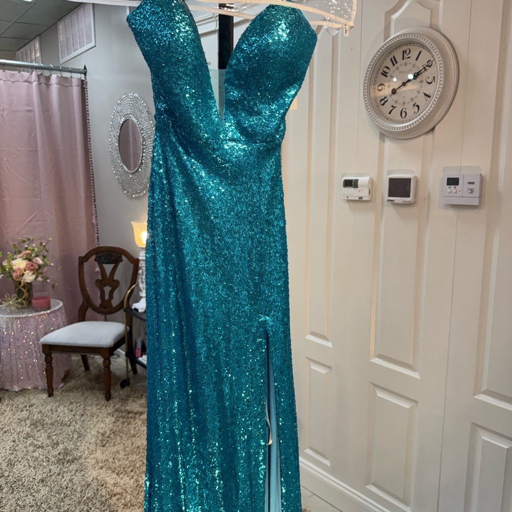 Sparkling Teal Sequin Gown